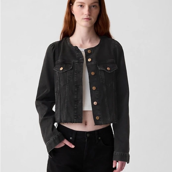 GAP Jackets & Blazers - Women's Collarless Black Denim Jacket